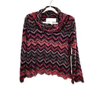 Curio Purple Chevron Open Knit Cowl Neck Sweater LARGE Retail $149 NWT